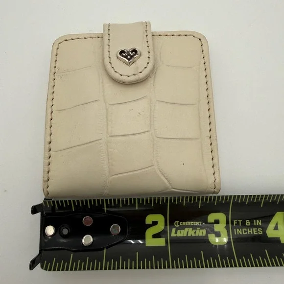 Brighton Cream Croc Embossed Leather Double Travel Mirror Heart Snap Closure - Picture 6 of 7